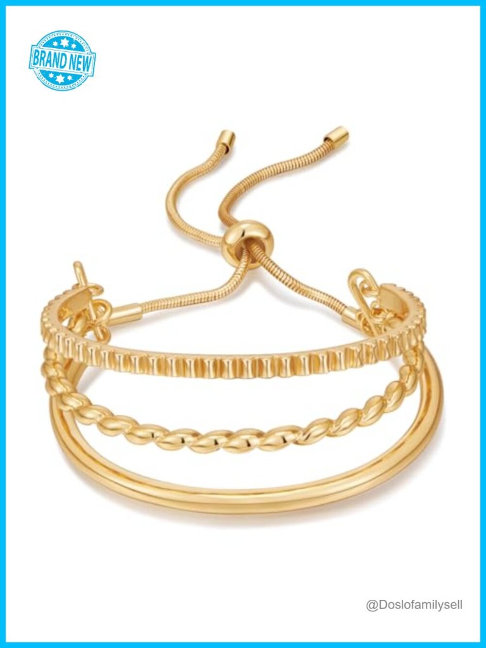14K Gold Plated Brass Adjustable Slider Bangle Friendship Bracelet